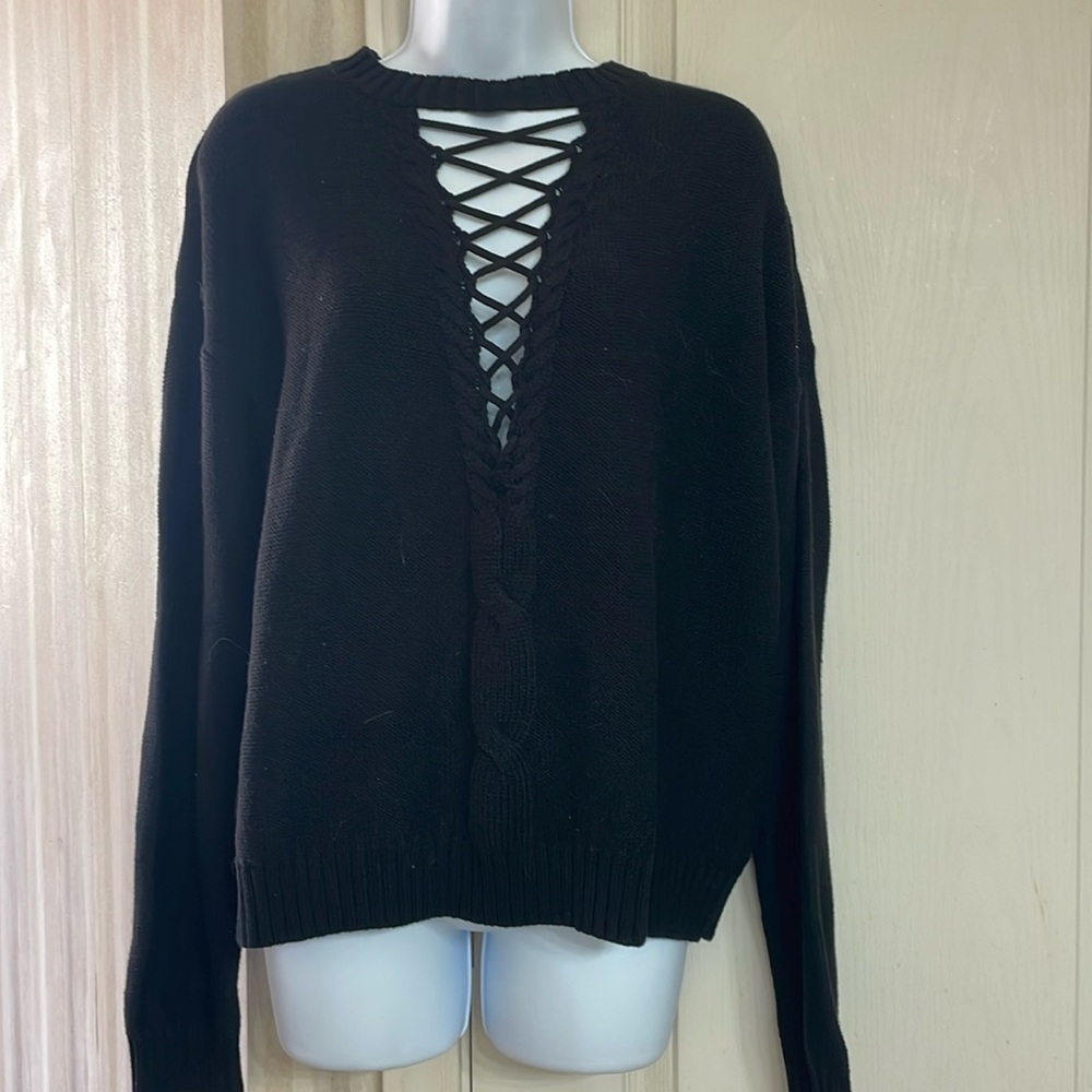 Black cotton sweater. Sexy open in the front